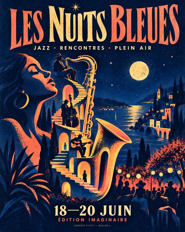 Affiche Les Nuits Bleues, création fictive